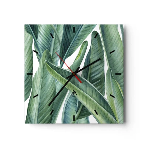 Wanduhr - Glasuhr - Grüne Blätter im minimalistischen, botanischen Stil - 30x30cm - An und für sich Grün - Moderne Wanddekoration für Wohnzimmer und Schlafzimmer ARTTOR