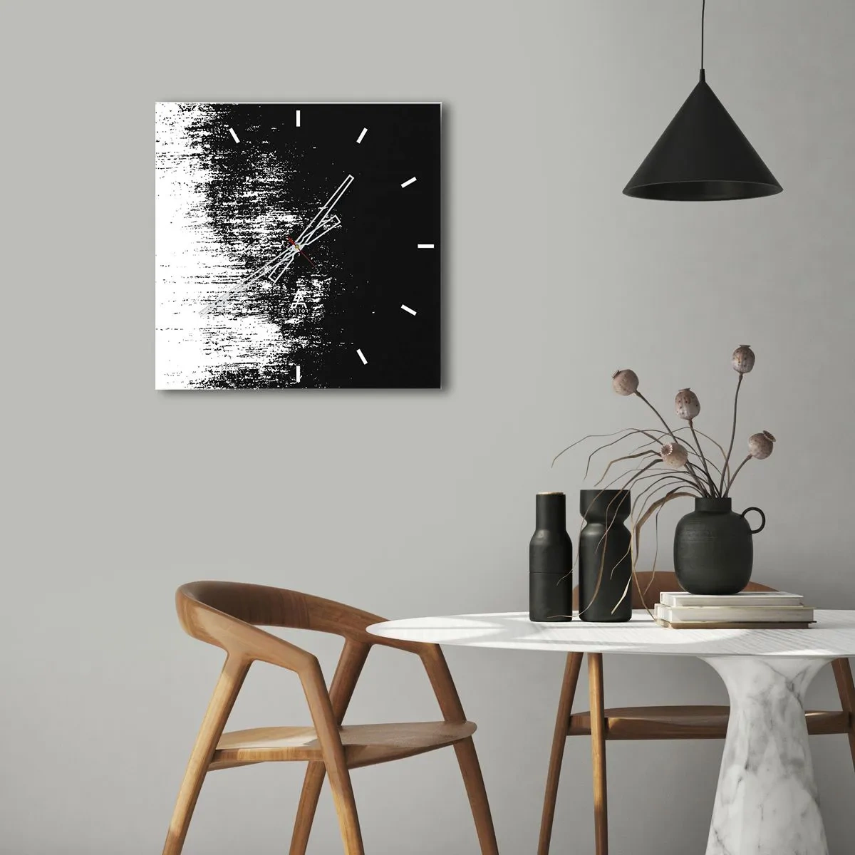 Wanduhr - Glasuhr - Minimalistische Abstraktion in Schwarzweiß - 30x30cm - Und der Gewinner ist ... - Moderne Wanddekoration für Wohnzimmer und Schlafzimmer ARTTOR