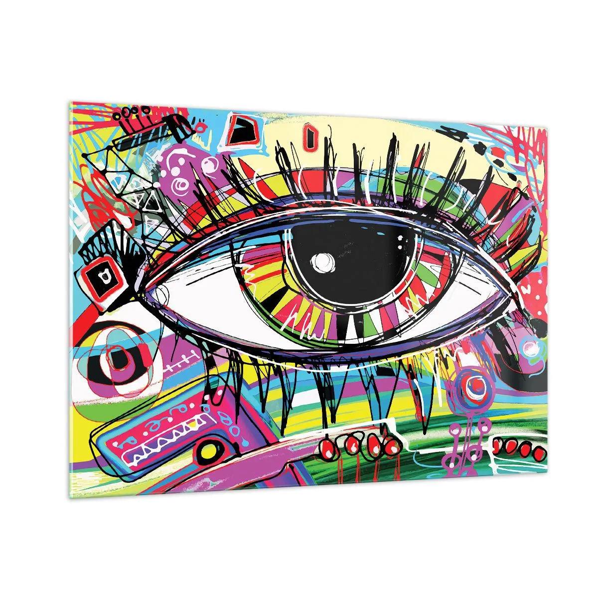 Glasbild - Bild auf glas - Buntes Auge im abstrakten Stil - 100x70cm - Buntes Auge - bunte Seele - Moderne Wanddekoration für Wohnzimmer und Schlafzimmer ARTTOR