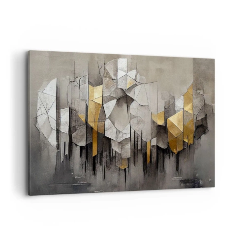 Bild auf Leinwand - Leinwandbild - Geometrische Abstraktion in Gold- und Grautönen - 100x70cm - Komposition aus Eis und Licht - Moderne Wanddekoration für Wohnzimmer und Schlafzimmer ARTTOR