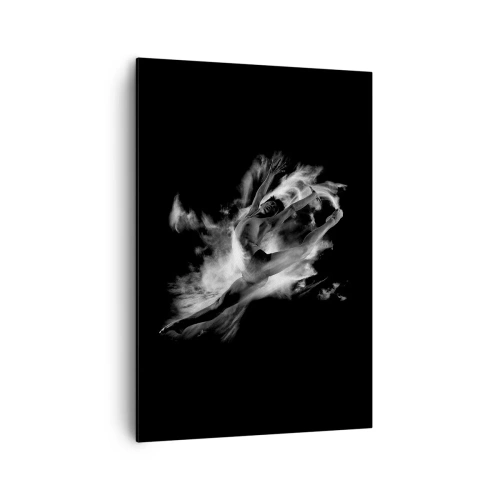 Bild auf Leinwand - Leinwandbild - Eine Tänzerin in dynamischer Pose vor schwarzem Hintergrund - 70x100cm - Im Flug hängen geblieben - Moderne Wanddekoration für Wohnzimmer und Schlafzimmer ARTTOR