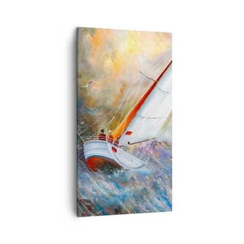 Bild auf Leinwand - Leinwandbild - Durch die Wellen laufend - 45x80 cm