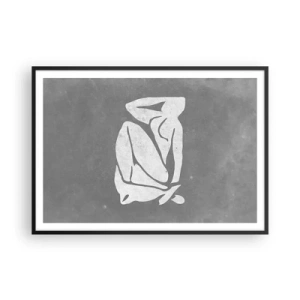 Poster in einem schwarzem Rahmen - Eine minimalistische Silhouettenzeichnung auf grauem Hintergrund - 100x70cm - In Gedanken versunken - Moderne Wanddekoration für Wohnzimmer und Schlafzimmer ARTTOR