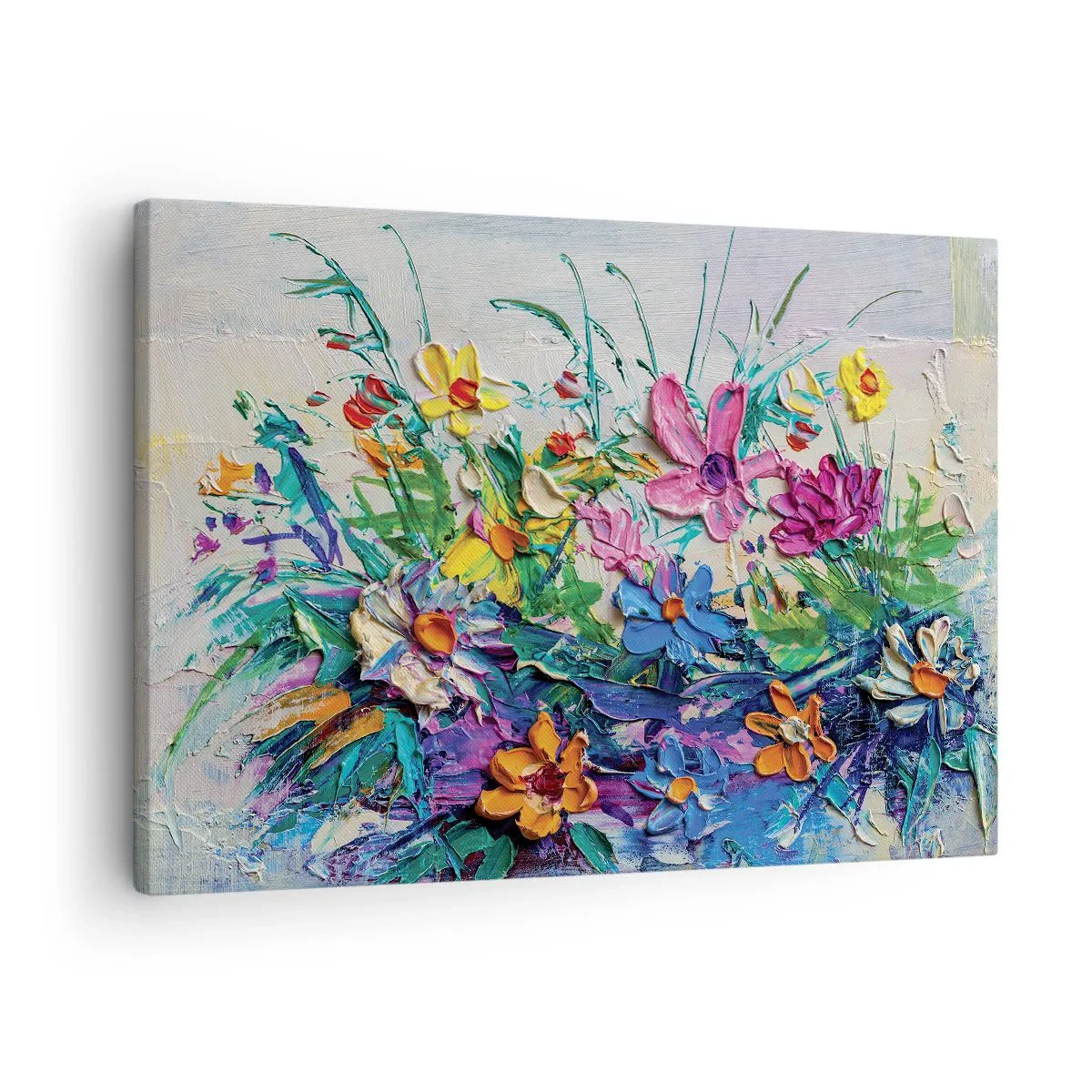 Bild auf Leinwand - Leinwandbild - Ein bunter Blumenstrauß, gemalt in der Impasto-Technik - 70x50cm - Überhaupt kein Stillleben - Moderne Wanddekoration für Wohnzimmer und Schlafzimmer ARTTOR
