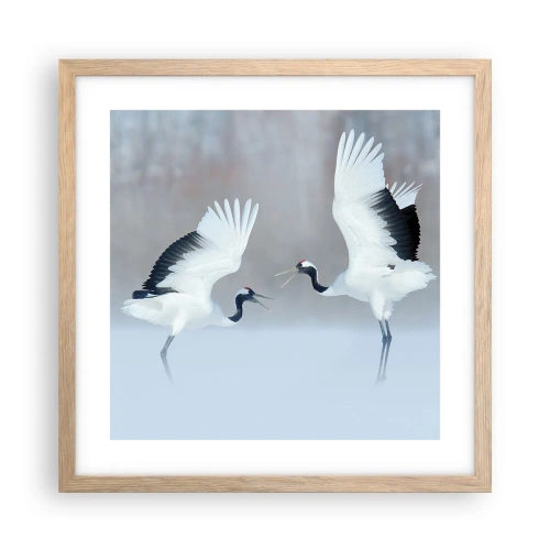 Poster in einem Rahmen aus heller Eiche - Tanz im Nebel - 40x40 cm