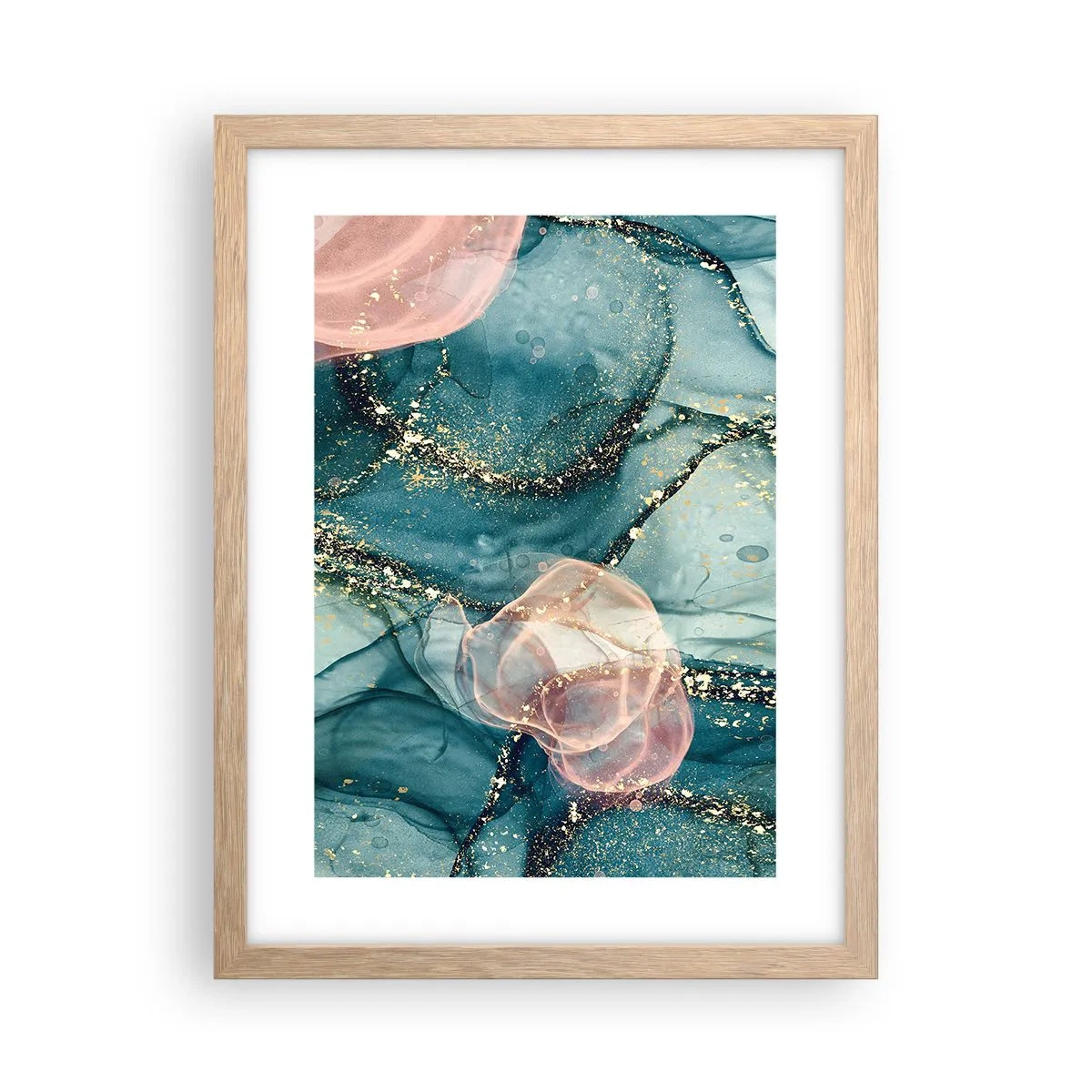Poster in einem Rahmen aus heller Eiche - Seidenblau, Tüllrosa - 30x40 cm