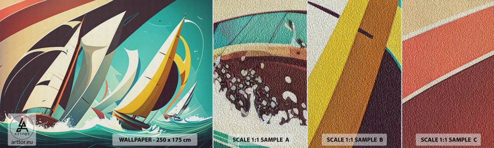 Fototapeten Muster Premium Sand - Viel Glück mit den Elementen - Segelboote, Regatta, Meer - 100x30 cm