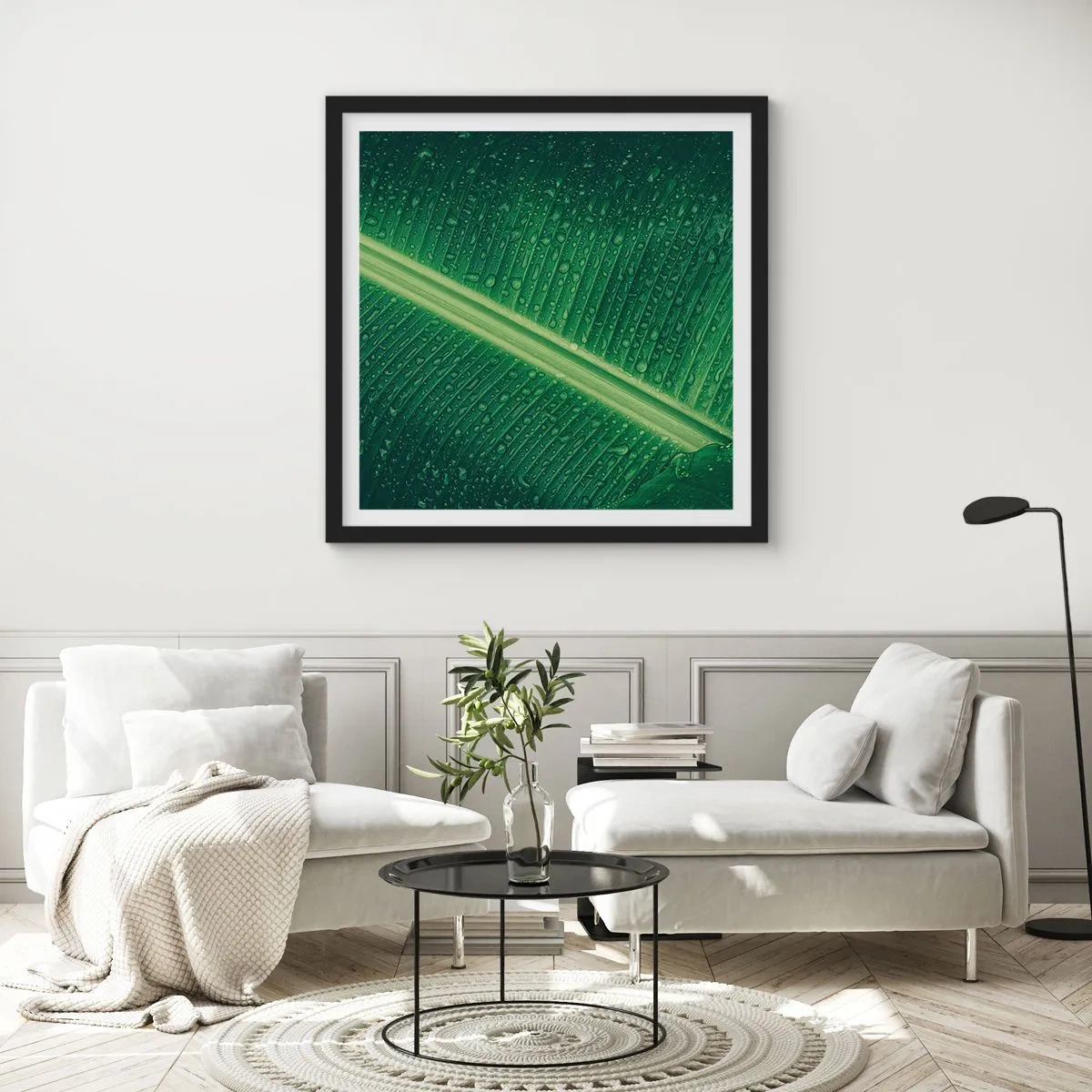 Poster in einem schwarzem Rahmen - Die Struktur des Grüns - 60x60 cm