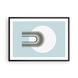 Poster in einem schwarzem Rahmen - Eine minimalistische Komposition mit einem Kreis und Linien auf pastellfarbenem Hintergrund. - 70x50cm - Unwiderstehliche Anziehungskraft - Moderne Wanddekoration für Wohnzimmer und Schlafzimmer ARTTOR