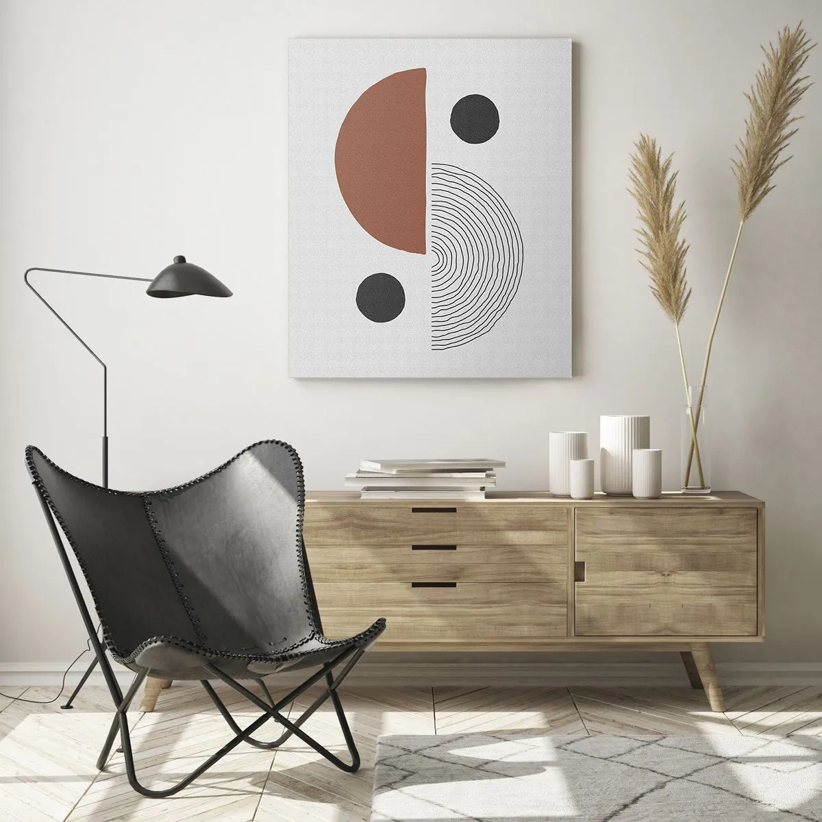 Glasbild - Bild auf glas - Geometrische Figuren auf hellem Hintergrund im abstrakten Stil - 50x70cm - Perfektion des Rades - Moderne Wanddekoration für Wohnzimmer und Schlafzimmer ARTTOR