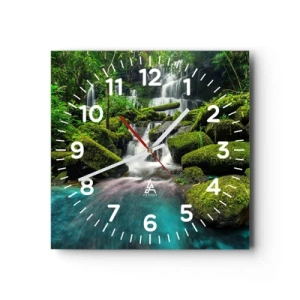 Wanduhr - Glasuhr - Türkis, Saphire und flüssiges Silber - 30x30 cm