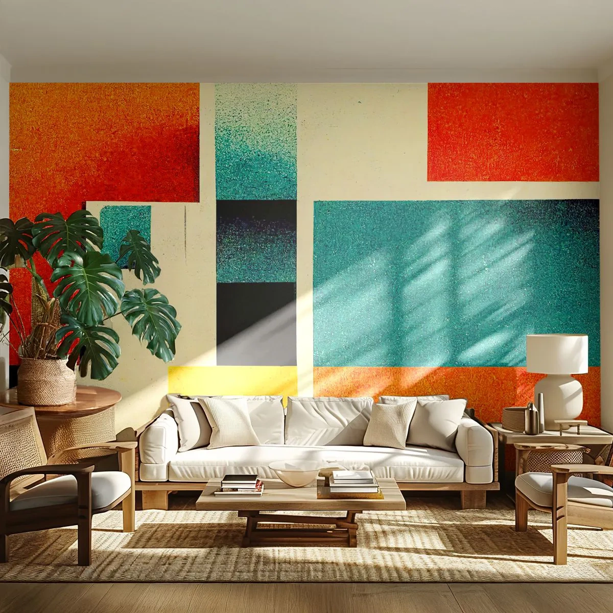 Fototapete Premium Canvas - Geometrische Abstraktion – gute Energie - Quadrate, Alt, Stück - 200x140 cm