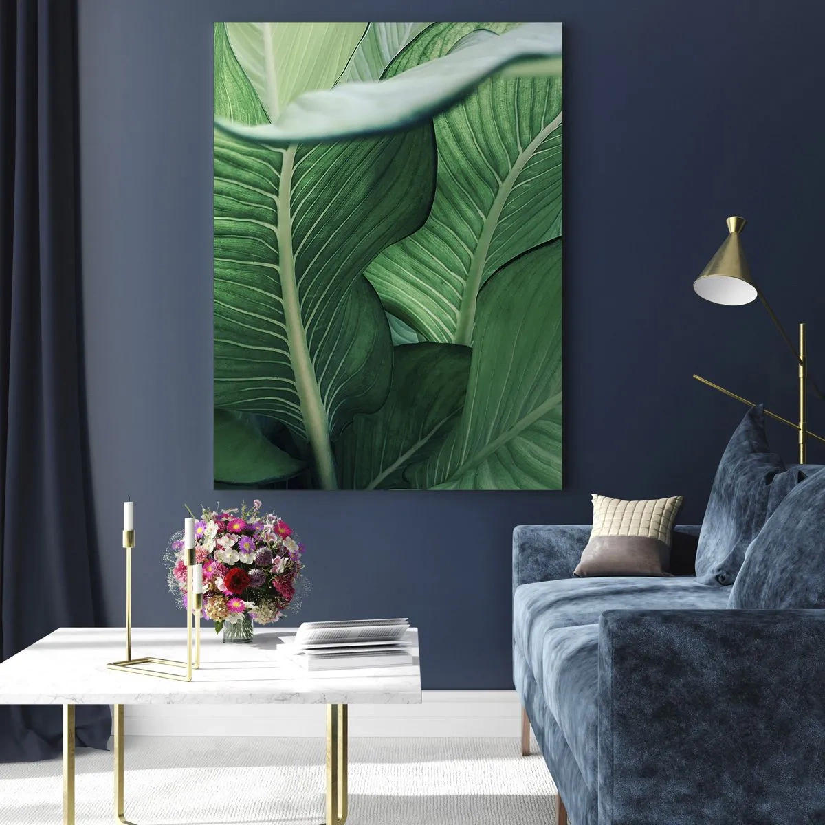 Glasbild - Bild auf glas - Üppige grüne Blätter in Nahaufnahme und natürlichem Licht - 50x70cm - Intensiv grünes Leben - Moderne Wanddekoration für Wohnzimmer und Schlafzimmer ARTTOR