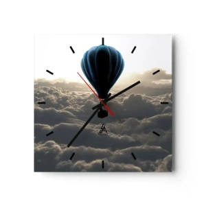 Wanduhr - Glasuhr - Ein Heißluftballon vor einem Himmel mit Wolken bei Sonnenuntergang - 30x30cm - Ein Wanderer über den Wolken - Moderne Wanddekoration für Wohnzimmer und Schlafzimmer ARTTOR
