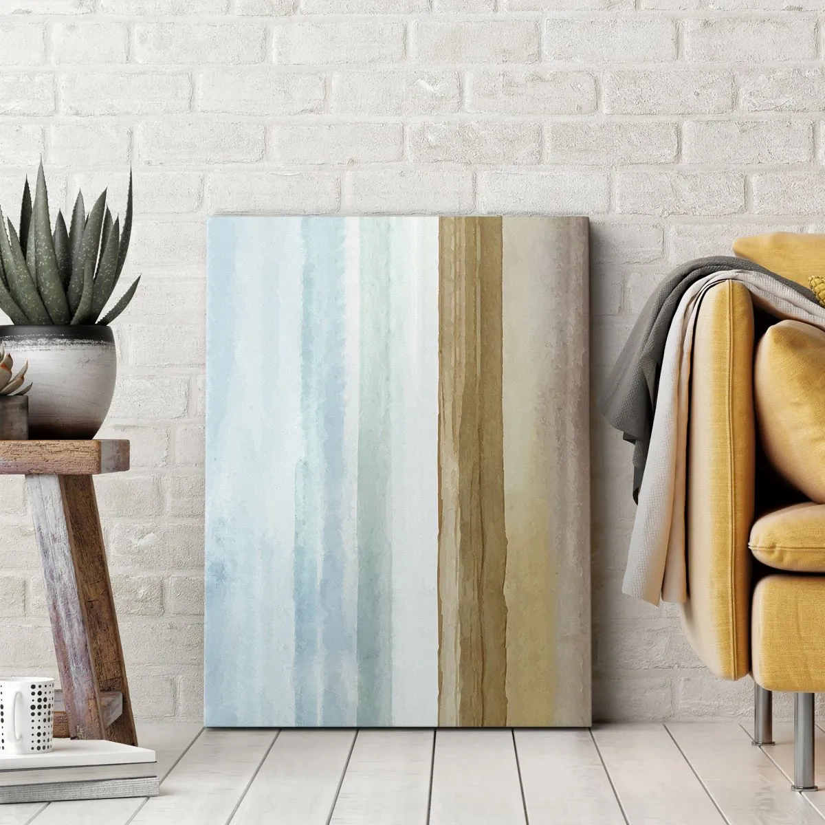 Bild auf Leinwand - Leinwandbild - Abstrakte Strandlandschaft in Pastelltönen - 70x100cm - Trost - Moderne Wanddekoration für Wohnzimmer und Schlafzimmer ARTTOR