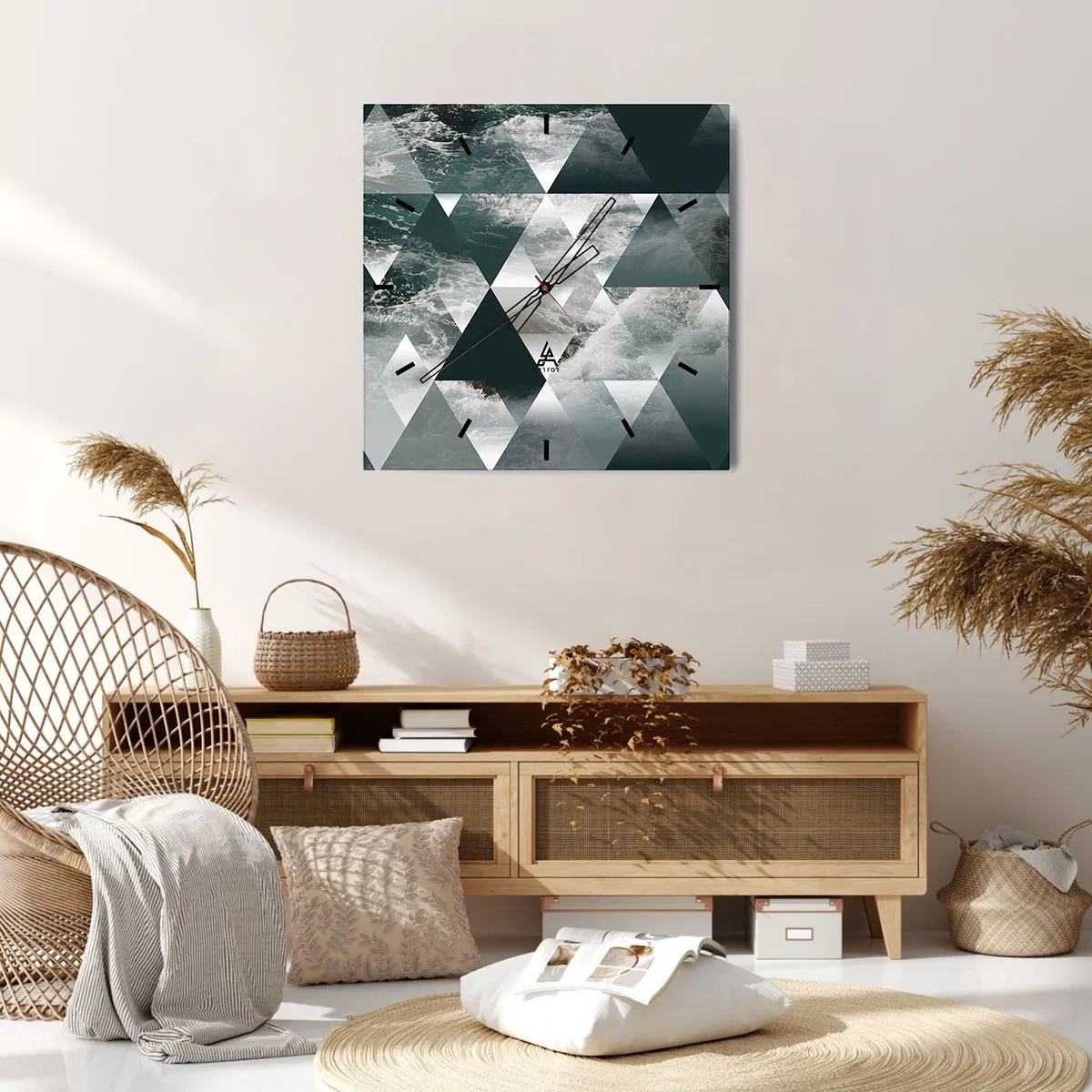 Wanduhr - Glasuhr - Geometrisches Muster mit Wellenmotiv in Grüntönen - 30x30cm - Kristallperspektive - Moderne Wanddekoration für Wohnzimmer und Schlafzimmer ARTTOR