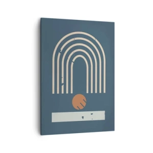 Bild auf Leinwand - Leinwandbild - Geometrisches Muster in Marineblau-, Beige- und Orangetönen auf dunklem Hintergrund - 50x70cm - Geometrie auf dem Granatapfel - Moderne Wanddekoration für Wohnzimmer und Schlafzimmer ARTTOR