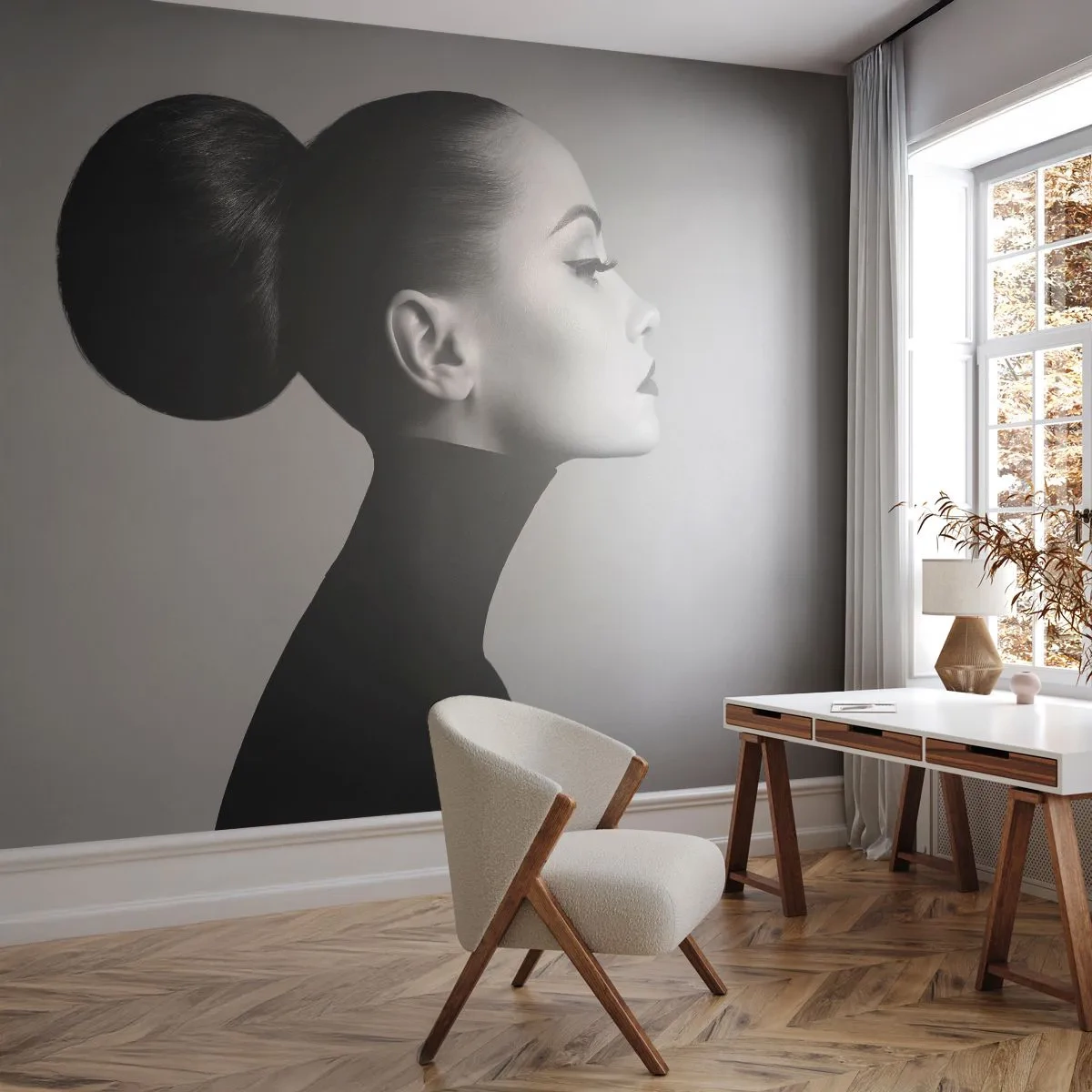 Fototapete Premium Sand - Stilisiertes weibliches Profil in Schwarz und Weiß - 100x70cm - Moderne Nofretete - Moderne Wanddekoration für Wohnzimmer und Schlafzimmer ARTTOR