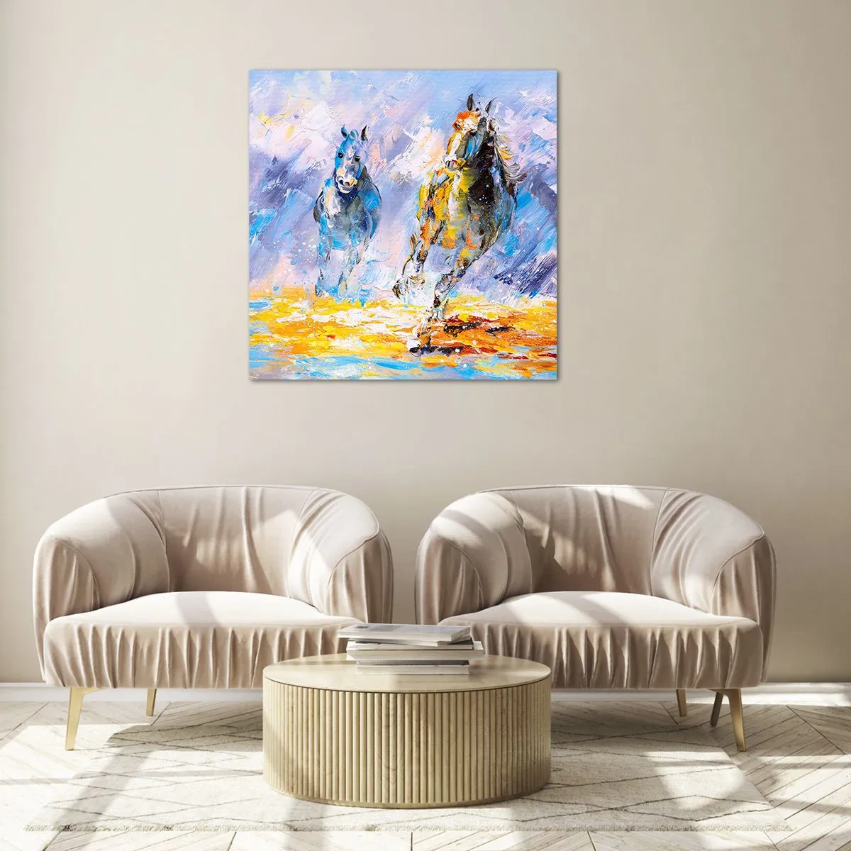 Glasbild - Bild auf glas - Galopp durch die Blendung - 50x50 cm