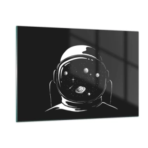 Glasbild - Bild auf glas - Astronaut mit Sternen und Planeten in seinem Helm auf schwarzem Hintergrund - 120x80cm - Schöne Aussicht - Moderne Wanddekoration für Wohnzimmer und Schlafzimmer ARTTOR