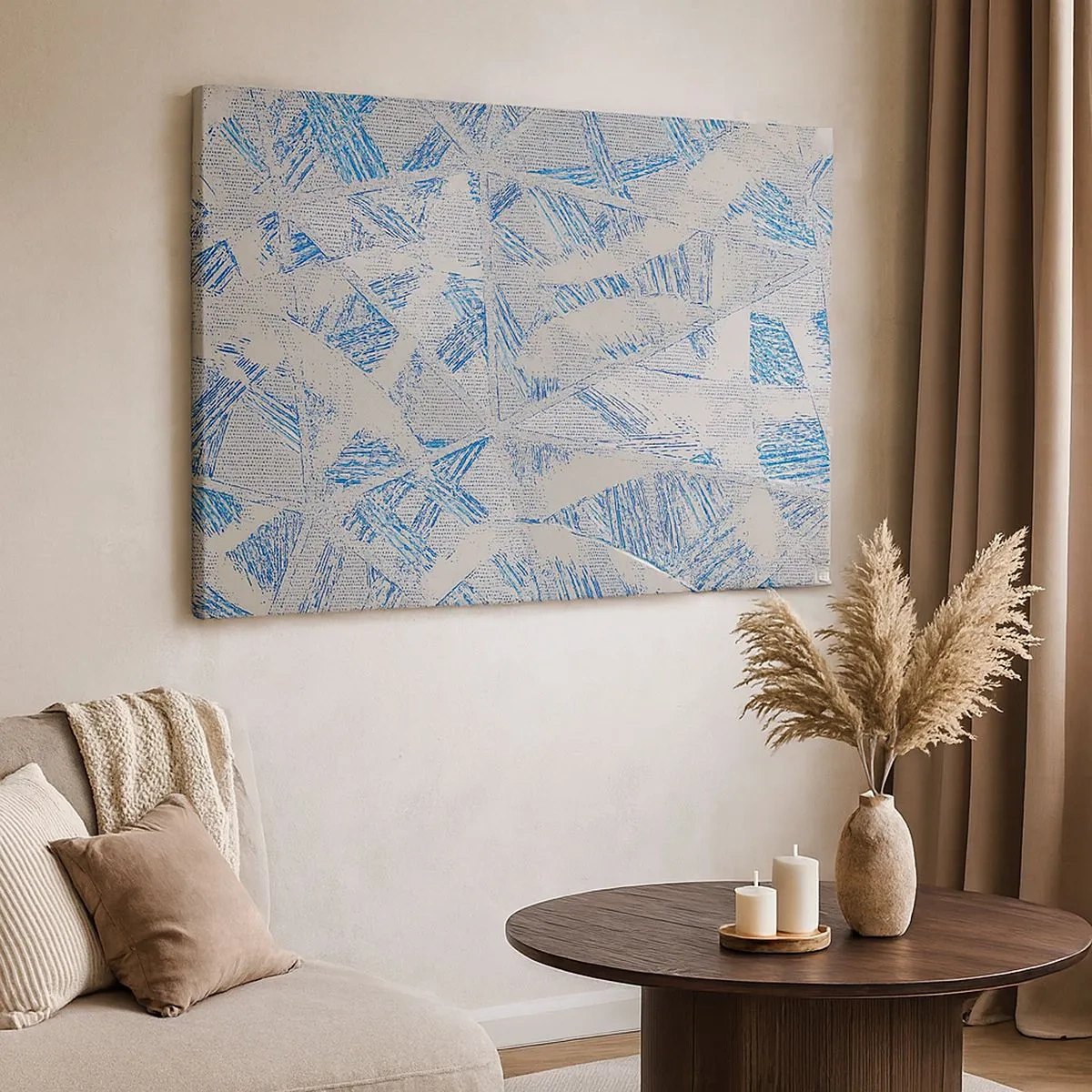 Bild auf Leinwand - Leinwandbild - Geometrische Muster in Blau- und Grautönen - 70x50cm - In einem blaugrauen Labyrinth - Moderne Wanddekoration für Wohnzimmer und Schlafzimmer ARTTOR