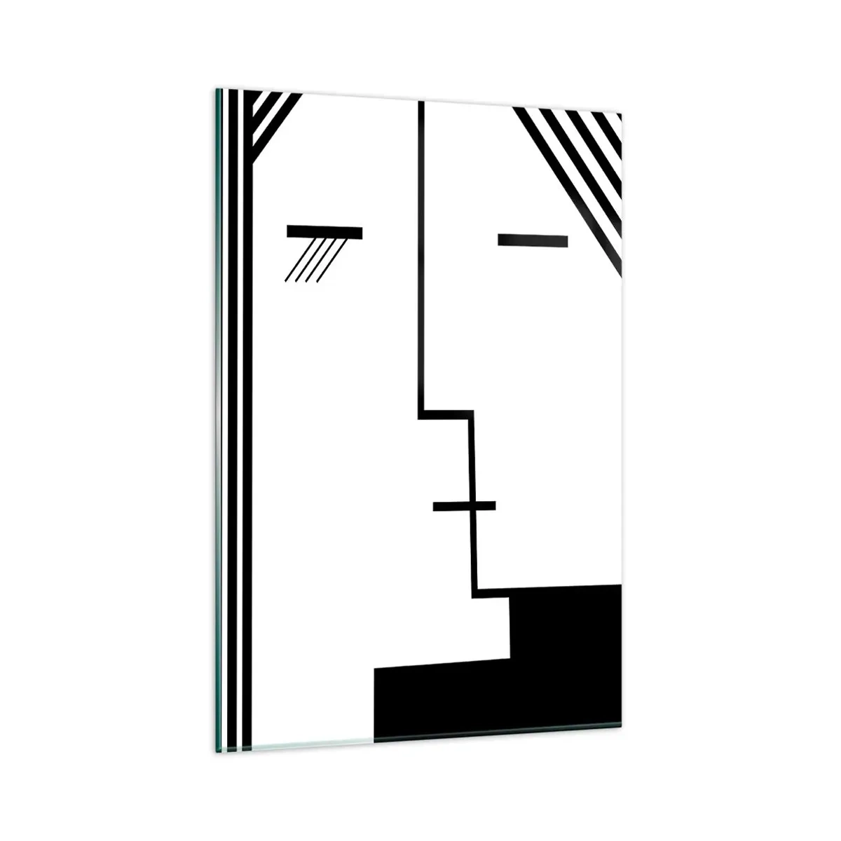 Glasbild - Bild auf glas - Geometrische Abstraktion eines Kusses in Schwarz und Weiß - 80x120cm - Einfach ein Kuss - Moderne Wanddekoration für Wohnzimmer und Schlafzimmer ARTTOR