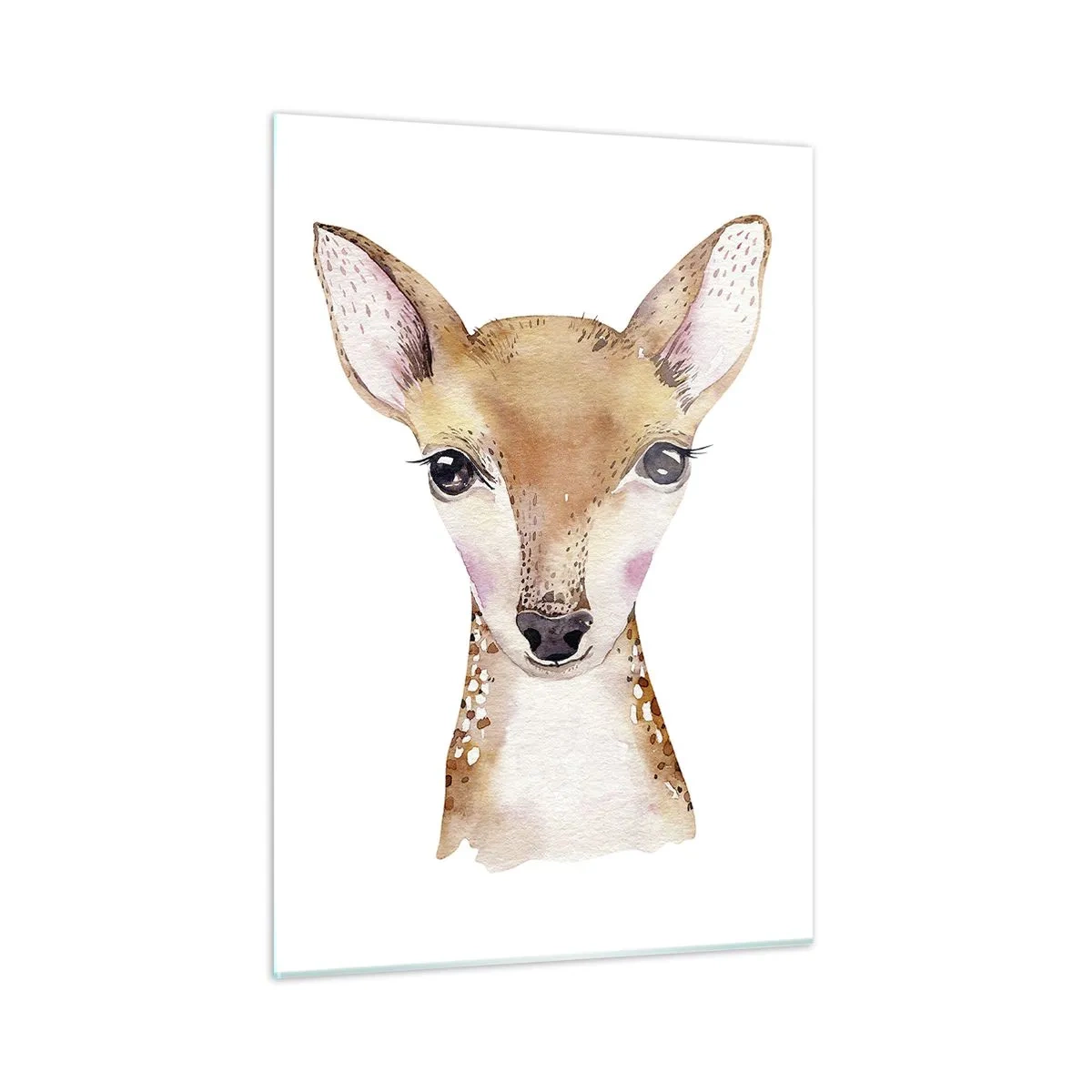 Glasbild - Bild auf glas - Ein bezauberndes Aquarellporträt eines jungen Rehkitz - 50x70cm - Die Natur der Unschuld - Moderne Wanddekoration für Wohnzimmer und Schlafzimmer ARTTOR