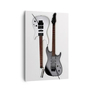 Bild auf Leinwand - Leinwandbild - Zwei E-Gitarren in Schwarz und Weiß auf hellem Hintergrund. - 70x100cm - Harmonie der Formen - Moderne Wanddekoration für Wohnzimmer und Schlafzimmer ARTTOR