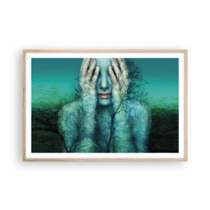 Poster in einem Rahmen aus heller Eiche - Eingetaucht in Blau - 91x61 cm