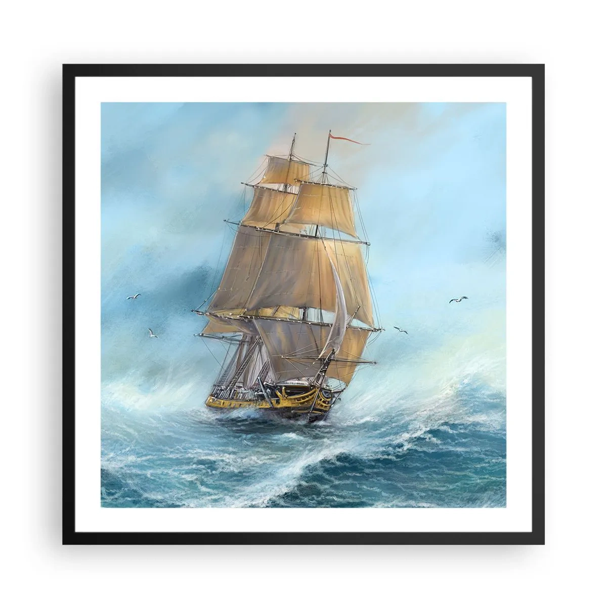 Poster in einem schwarzem Rahmen - Über die Wellen gleiten - 60x60 cm