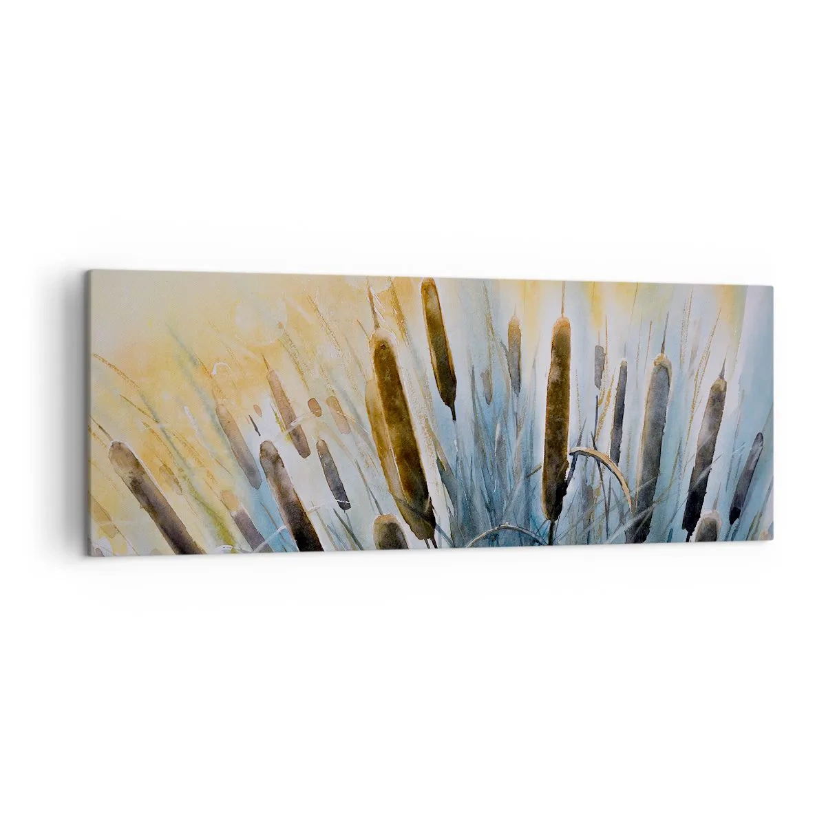Bild auf Leinwand - Leinwandbild - Malerisches Schilf in den Sonnenstrahlen - 140x50cm - Die Kälte des Wassers, die Hitze der Sonne - Moderne Wanddekoration für Wohnzimmer und Schlafzimmer ARTTOR