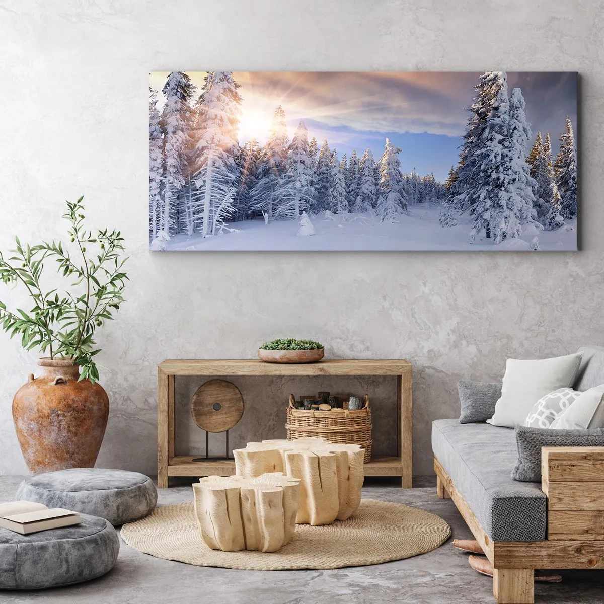 Bild auf Leinwand - Leinwandbild - Ein verschneites Naturschauspiel - 100x40 cm