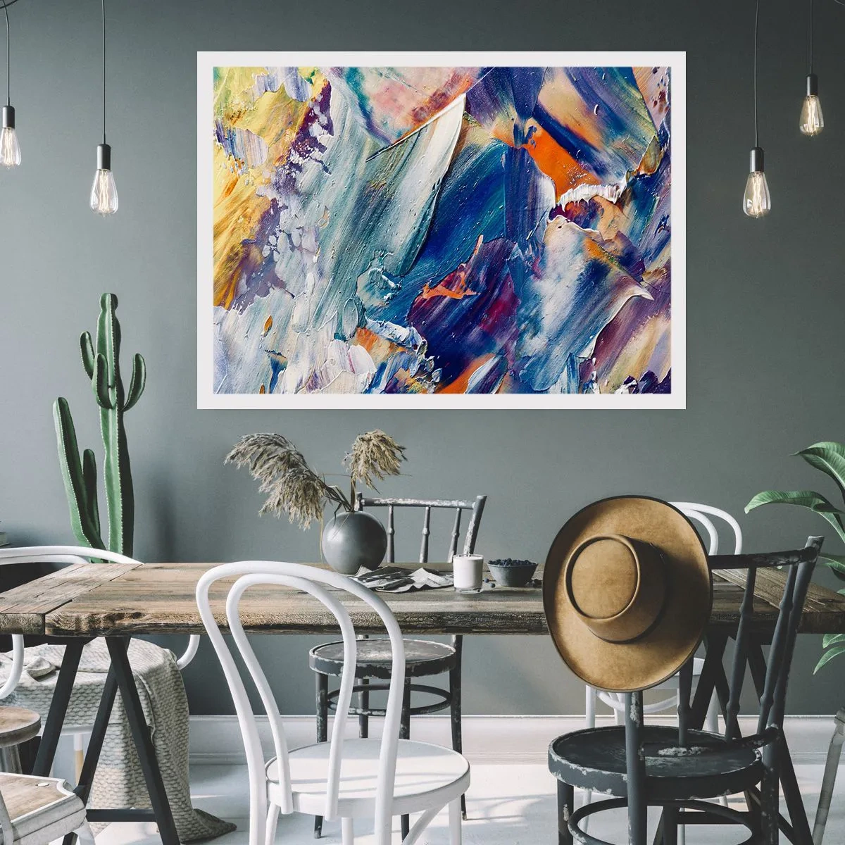 Poster - Bunte Abstraktion mit Acrylfarbe Textur - 100x70cm - Farbverwirrung - Moderne Wanddekoration für Wohnzimmer und Schlafzimmer ARTTOR