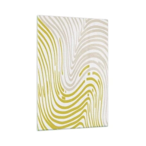 Glasbild - Bild auf glas - Ein abstraktes Muster mit Wellenlinien in Gelb- und Beigetönen. - 70x100cm - Komposition mit sanfter Biegung - Moderne Wanddekoration für Wohnzimmer und Schlafzimmer ARTTOR