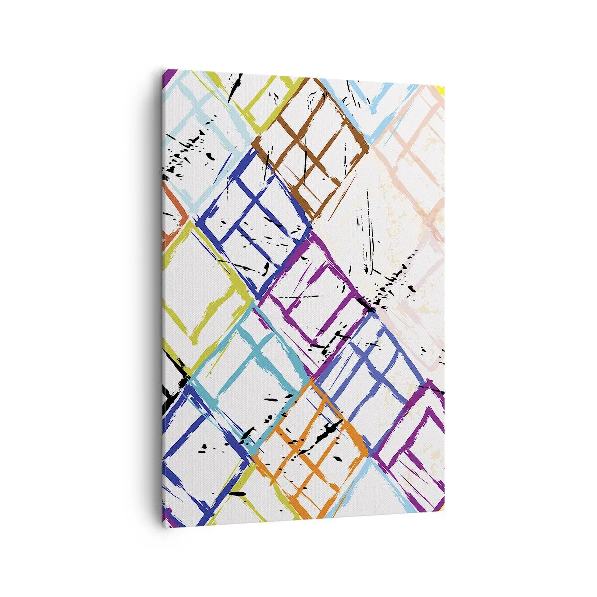 Bild auf Leinwand - Leinwandbild - Bunte Abstraktion mit geometrischen Formen auf weißem Hintergrund - 70x100cm - Zellen zu vermieten - Moderne Wanddekoration für Wohnzimmer und Schlafzimmer ARTTOR