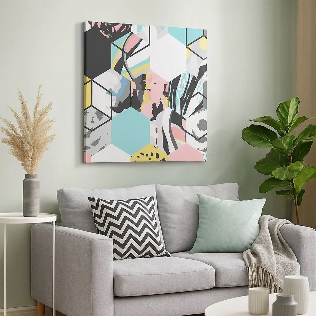 Bild auf Leinwand - Leinwandbild - Sechsecke und Würfel in sechs Farben - 30x30 cm