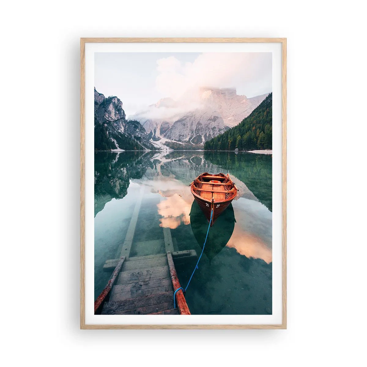 Poster in einem Rahmen aus heller Eiche - Friedlicher Schlaf der Berge - 70x100 cm