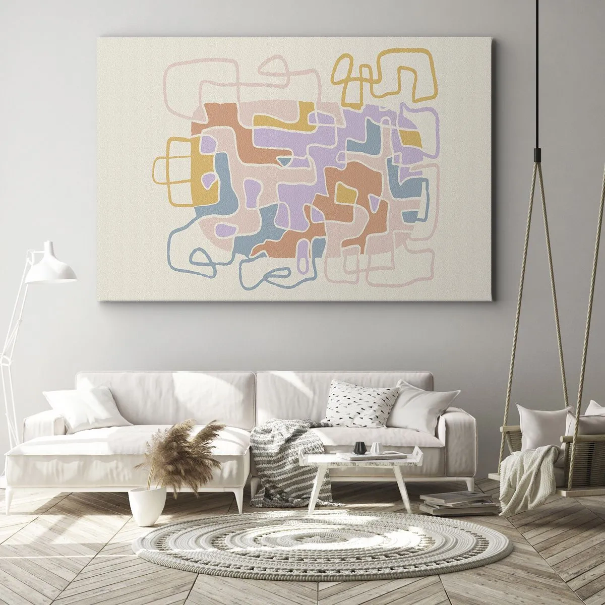 Bild auf Leinwand - Leinwandbild - Pastellfarbene abstrakte Linien erzeugen geometrische Muster - 120x80cm - Labyrinth – ein freudiges Abenteuer - Moderne Wanddekoration für Wohnzimmer und Schlafzimmer ARTTOR