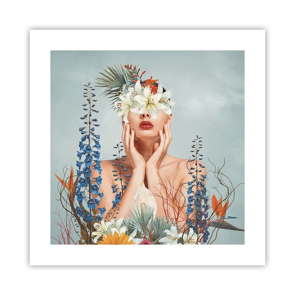 Poster - Frau - Blume - 40x40 cm