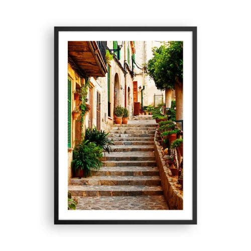 Poster in einem schwarzem Rahmen - Der Charme einer mediterranen Straße - 50x70cm - Charme spanischer Feiertage - Moderne Wanddekoration für Wohnzimmer und Schlafzimmer ARTTOR