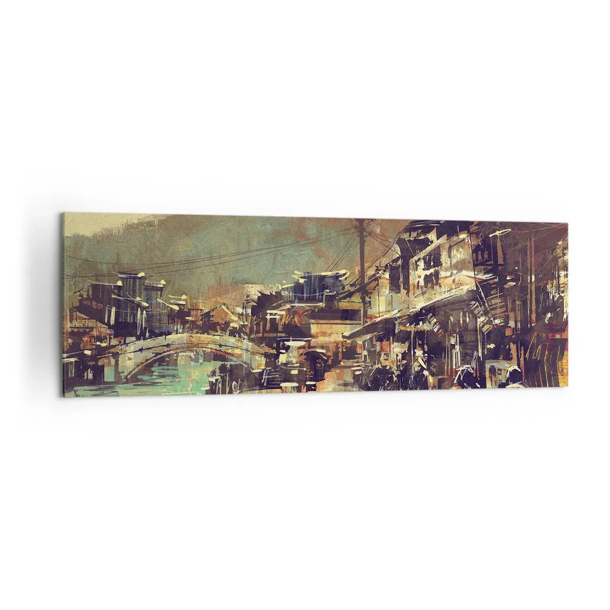 Bild auf Leinwand - Leinwandbild - Eine Stadt mit einer Brücke und kunstvoll gestalteten Straßen - 160x50cm - Das Leben als Reichtum an Grau - Moderne Wanddekoration für Wohnzimmer und Schlafzimmer ARTTOR