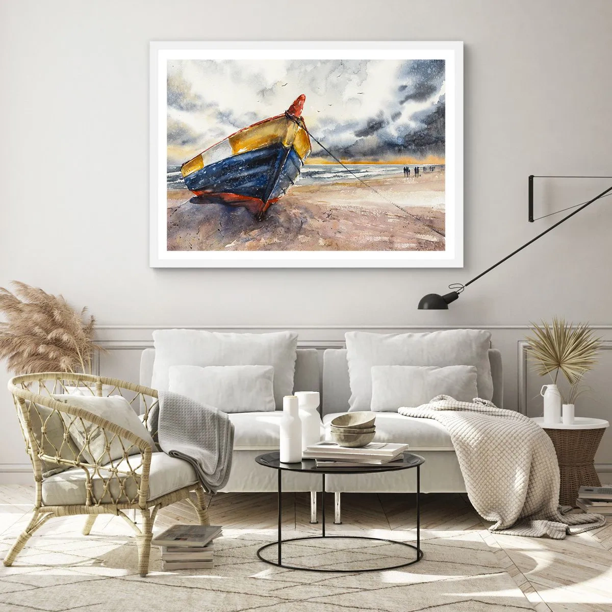 Poster in einem weißen Rahmen - Erholung am Ufer - 100x70 cm