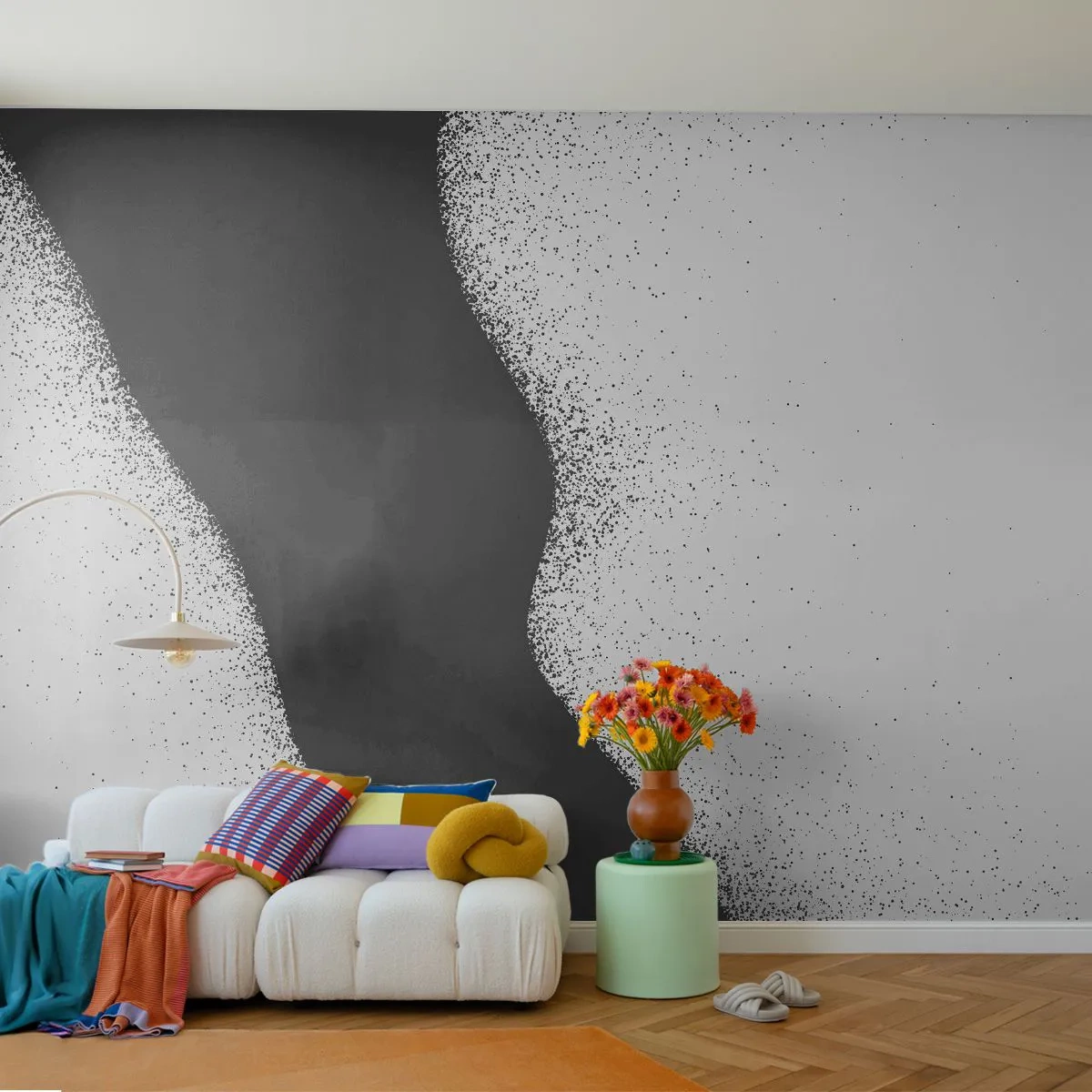 Fototapete Premium Sand - Minimalistische Abstraktion in Schwarzweiß mit körnigem Effekt. - 100x70cm - Flüssiges Gleichgewicht - Moderne Wanddekoration für Wohnzimmer und Schlafzimmer ARTTOR