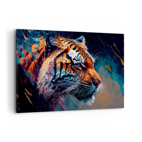 Bild auf Leinwand - Leinwandbild - Portrait eines Tigers in dynamischen, abstrakten Farben - 120x80cm - Wilde Schönheit - Moderne Wanddekoration für Wohnzimmer und Schlafzimmer ARTTOR