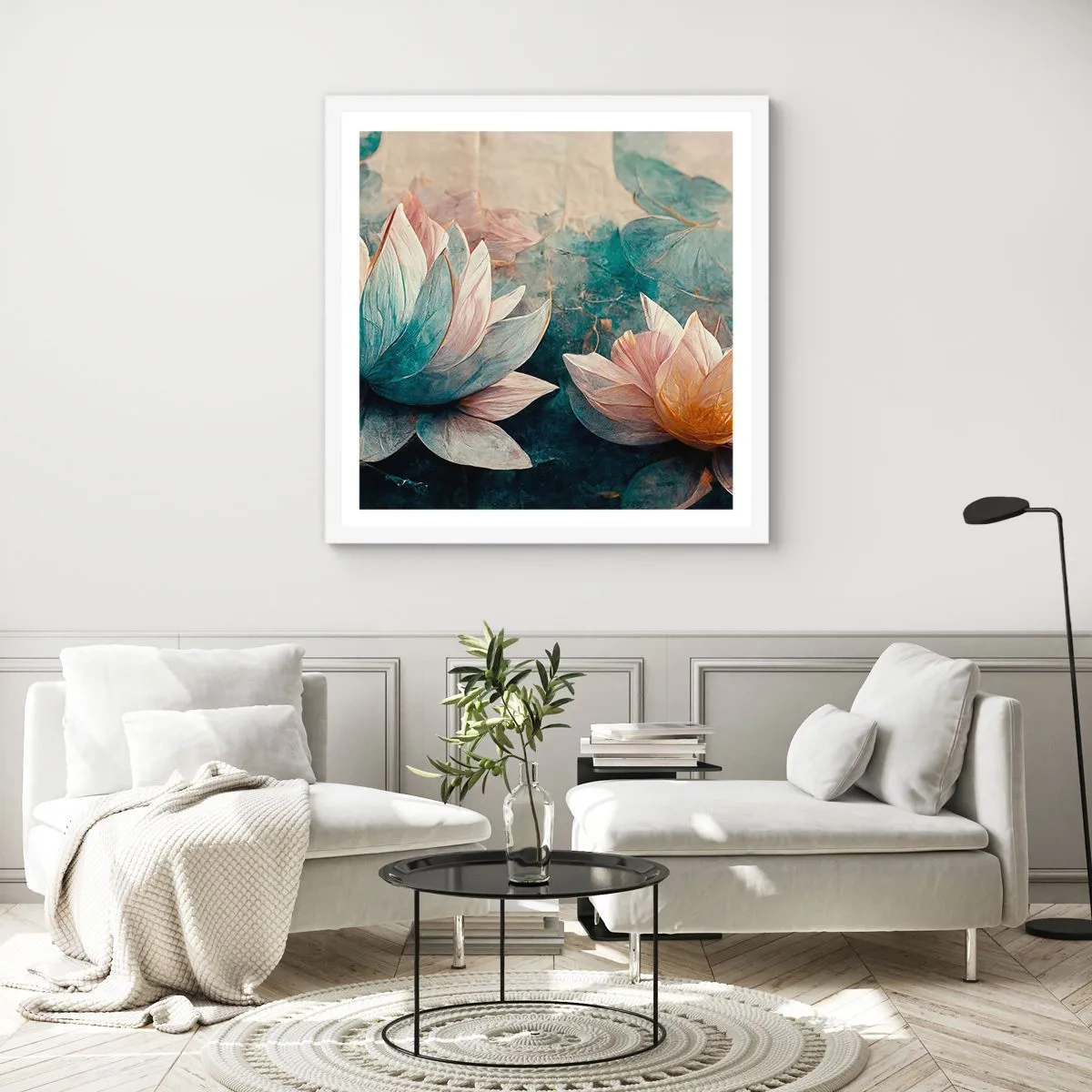 Poster in einem weißen Rahmen - Seesterne - 40x40 cm