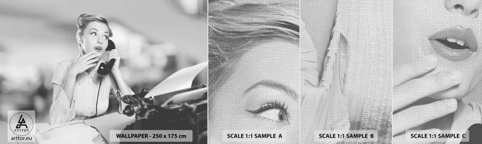 Fototapeten Muster Premium Canvas - Hallo, wir sind in den 1950er Jahren. - Jahrgang, Schwarz und weiß, Retro - 100x30 cm