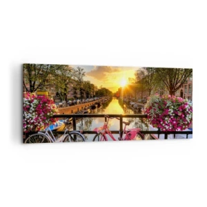 Bild auf Leinwand - Leinwandbild - Frühlingsmorgen in Amsterdam - 100x40 cm