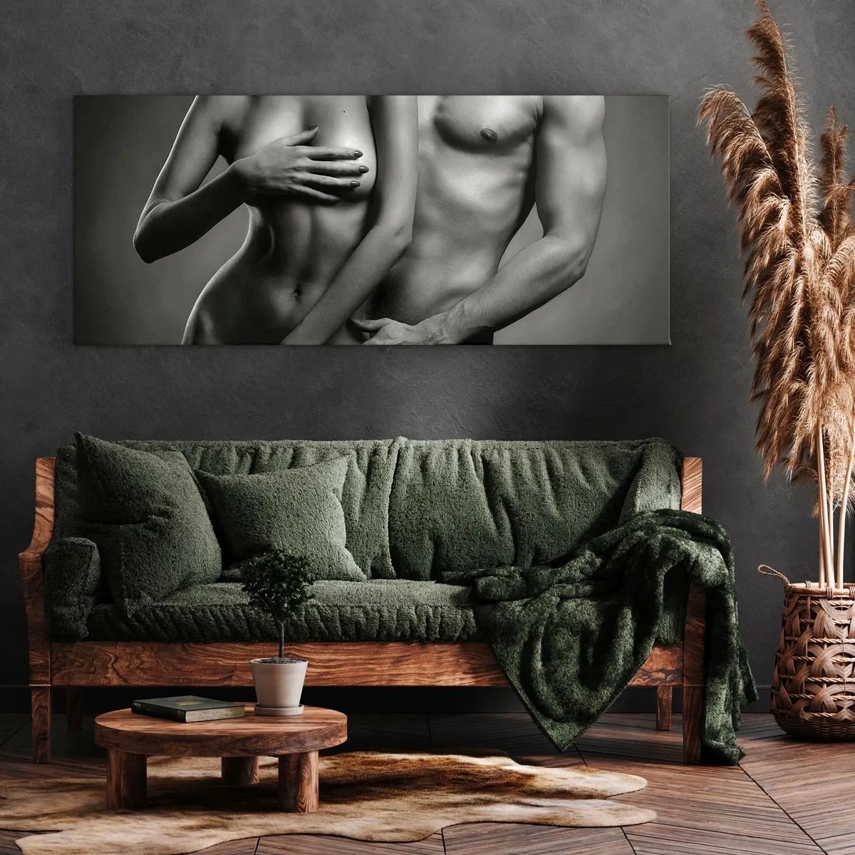 Bild auf Leinwand - Leinwandbild - Schwarz-weiße Darstellung weiblicher und männlicher Körper in künstlerischer Pose - 140x50cm - Adam und Ewa - Moderne Wanddekoration für Wohnzimmer und Schlafzimmer ARTTOR