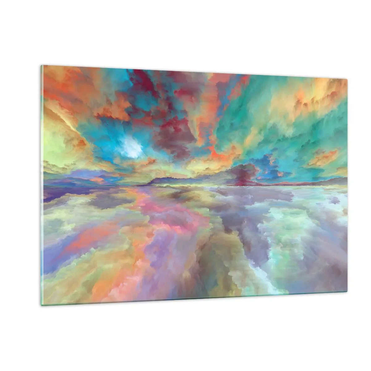 Glasbild - Bild auf glas - Bunte Wolken spiegeln sich im Wasser am Horizont - 120x80cm - Zwei Himmel - Moderne Wanddekoration für Wohnzimmer und Schlafzimmer ARTTOR
