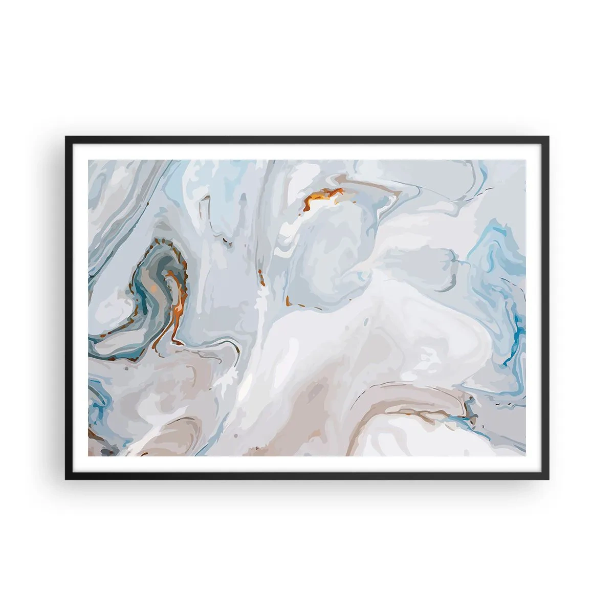 Poster in einem schwarzem Rahmen - Abstrakte Wellen in Blau- und Weißtönen - 100x70cm - Das Weiß wird erhoben - Moderne Wanddekoration für Wohnzimmer und Schlafzimmer ARTTOR